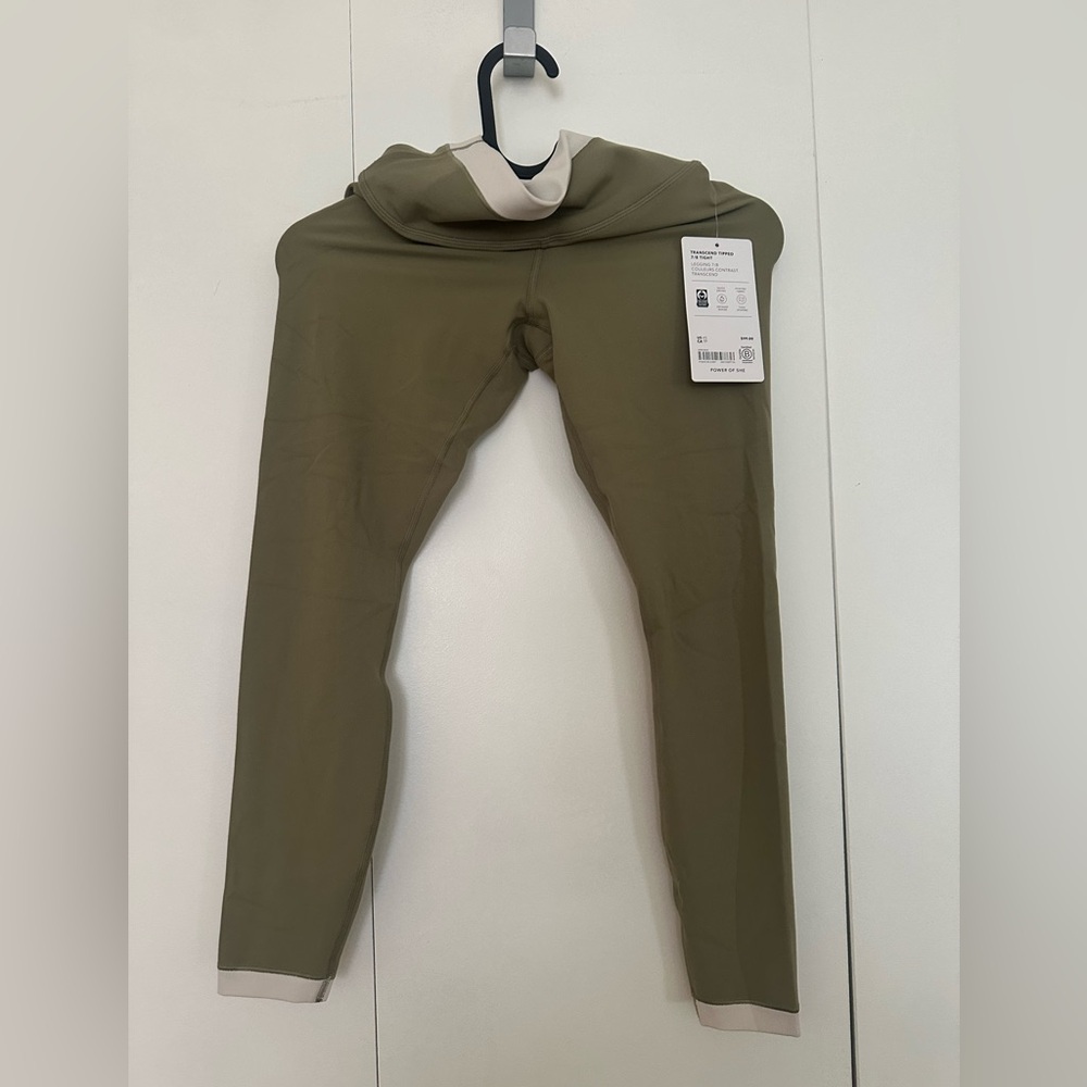 Athleta XS Transcend Tipped 7/8 Leggings in Olive/Bone